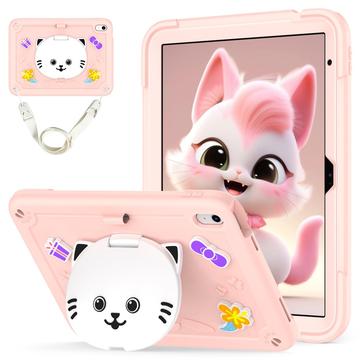 Custodia ibrida con base di appoggio per iPad 2022/2025 Gatto carino - Rosa