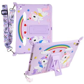 Custodia per iPad 9.7 2017/2018 Carino Unicorno con supporto e cinturino - Viola