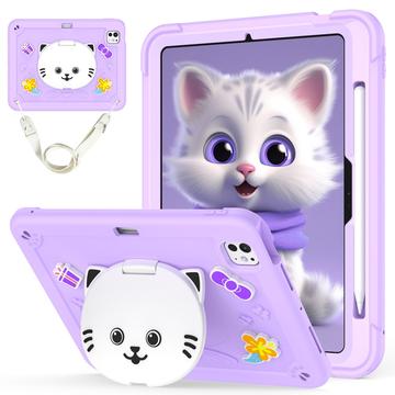 Custodia ibrida con base di appoggio per iPad Pro 11 2024/2025 Gatto carino - viola chiaro