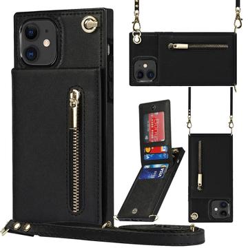Custodia ibrida per iPhone 11 con portafoglio e cordino