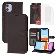 Custodia a portafoglio in pelle MyTPhone CardMate per iPhone 11 - Marrone scuro