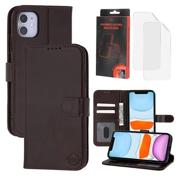 Custodia a portafoglio in pelle MyTPhone CardMate per iPhone 11 - Marrone scuro