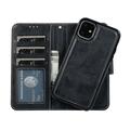 Custodia a portafoglio 2 in 1 in stile vintage per iPhone 11 con coperchio rimovibile - Nero