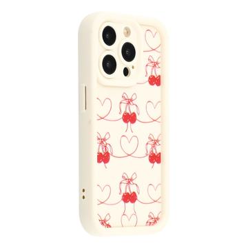 Custodia elegante in TPU antiurto per iPhone 12 Pro con bordi rialzati - Bianca / Ciliegie con fiocco