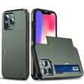 iPhone 13 Pro Max Hybrid Case with Sliding Card Slot - Verde Militare