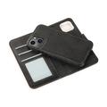 Custodia a portafoglio 2 in 1 in stile vintage per iPhone 13 con coperchio rimovibile - Nera