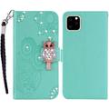 iPhone 14 Custodia portafoglio con strass gufo - Ciano