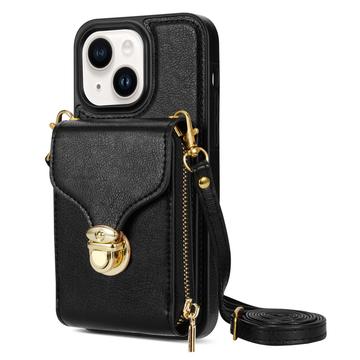 Custodia iPhone 14 Plus Tutto in uno con portafoglio e cinturino - Nera