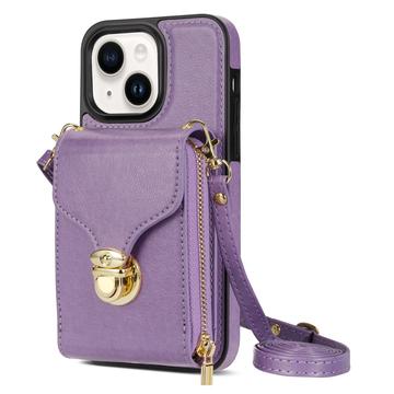 Custodia iPhone 14 Plus Tutto in uno con portafoglio e cinturino - Viola