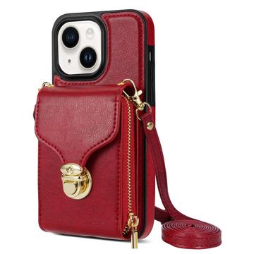 Custodia iPhone 14 Plus Tutto in uno con portafoglio e cinturino - Rossa