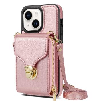 Custodia iPhone 14 Plus Tutto in uno con portafoglio e cinturino - Oro rosa