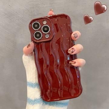 Custodia 3D Linear Wavy per iPhone 14 Pro - Rosso vino