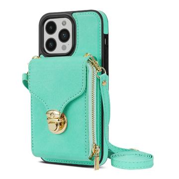 Custodia iPhone 14 Pro Tutto in uno con portafoglio e cinturino - Menta