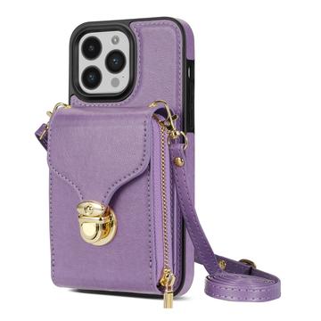 Custodia iPhone 14 Pro Tutto in uno con portafoglio e cinturino - Viola