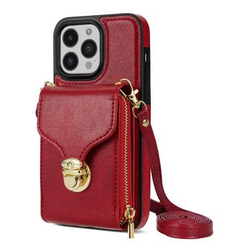 Custodia iPhone 14 Pro Tutto in uno con portafoglio e cinturino - Rossa