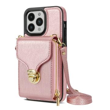 Custodia iPhone 14 Pro Tutto in uno con portafoglio e cinturino - Oro rosa