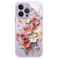 Custodia ibrida per iPhone 14 Pro con bouquet di fiori - Viola