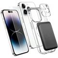 Set di protezione MagSafe 4 in 1 per iPhone 14 Pro Max con porta carte - Trasparente / Nero