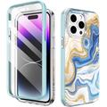 Custodia ibrida di protezione 360 per iPhone 14 Pro Max Ahastyle WE13 - Marmo blu