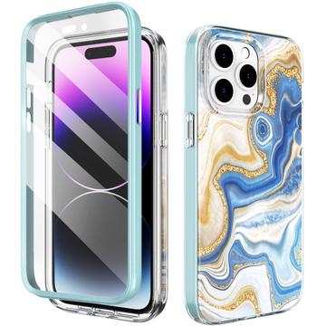 Custodia ibrida di protezione 360 per iPhone 14 Pro Max Ahastyle WE13 - Marmo blu