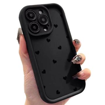 Custodia antiurto in TPU per iPhone 14 Pro Max con motivo a cuore e bordi rialzati - Nera