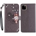 iPhone 14 Pro Max Custodia portafoglio con strass gufo - Grigio