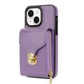 Custodia iPhone 15 Tutto in uno con portafoglio e cinturino - Viola