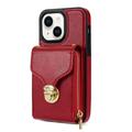 Custodia iPhone 15 Tutto in uno con portafoglio e cinturino - Rossa
