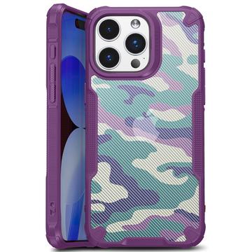 Custodia Ibrida Anti-Shock per iPhone 15 - Camouflage - Viola