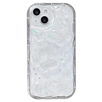 Custodia in TPU per iPhone 15 con farfalla e perla - Trasparente