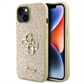 Custodia Guess Fixed Glitter 4G Metal Logo per iPhone 15 - Color Oro
