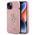 Custodia Guess Fixed Glitter 4G Metal Logo per iPhone 15 - Rosa