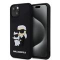 iPhone 15 Custodia Karl Lagerfeld 3D in gomma Karl & Choupette NFT - Nero