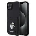 Custodia per iPhone 15 Karl Lagerfeld Saffiano Card Slot Metal Karl & Choupette - Nero