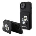 Custodia per iPhone 15 Karl Lagerfeld Saffiano Card Slot Stand Karl & Choupette - Nero