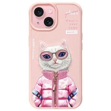 Custodia Gatto per iPhone 15 Nimmy Friends Cool&Cute 2.0 - Rosa