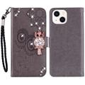 iPhone 15 Custodia portafoglio con strass gufo - Grigio