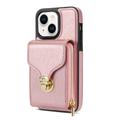 Custodia iPhone 15 Plus Tutto in uno con portafoglio e cinturino - Oro rosa