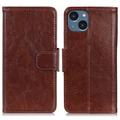 Custodia a portafoglio per iPhone 15 Plus serie elegante - marrone