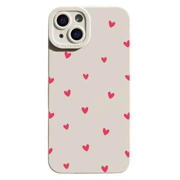 Custodia sottile in TPU con motivo a cuore per iPhone 15 Plus - Bianca / Rossa