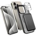 Set di protezione MagSafe 4 in 1 per iPhone 15 Pro con porta carte - Nero