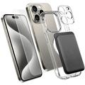 Set di protezione MagSafe 4 in 1 per iPhone 15 Pro con porta carte - Trasparente / Nero