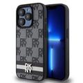 Custodia per iPhone 15 Pro DKNY Motivo a scacchi e strisce - Nera