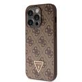 iPhone 15 Pro Guess 4G Strass Triangle Metal Logo Case with Crossbody Strap - Brown