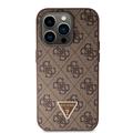 iPhone 15 Pro Guess 4G Strass Triangle Metal Logo Case with Crossbody Strap - Brown