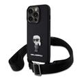 Custodia iPhone 15 Pro Karl Lagerfeld Saffiano Crossbody Metal Ikonik - Nero