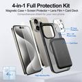 Set di protezione MagSafe 4 in 1 per iPhone 15 Pro Max con porta carte - Nero