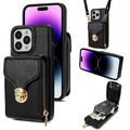 Custodia iPhone 15 Pro Max Tutto in uno con portafoglio e cinturino - Nera