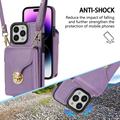 Custodia iPhone 15 Pro Max Tutto in uno con portafoglio e cinturino - Viola