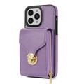 Custodia iPhone 15 Pro Max Tutto in uno con portafoglio e cinturino - Viola
